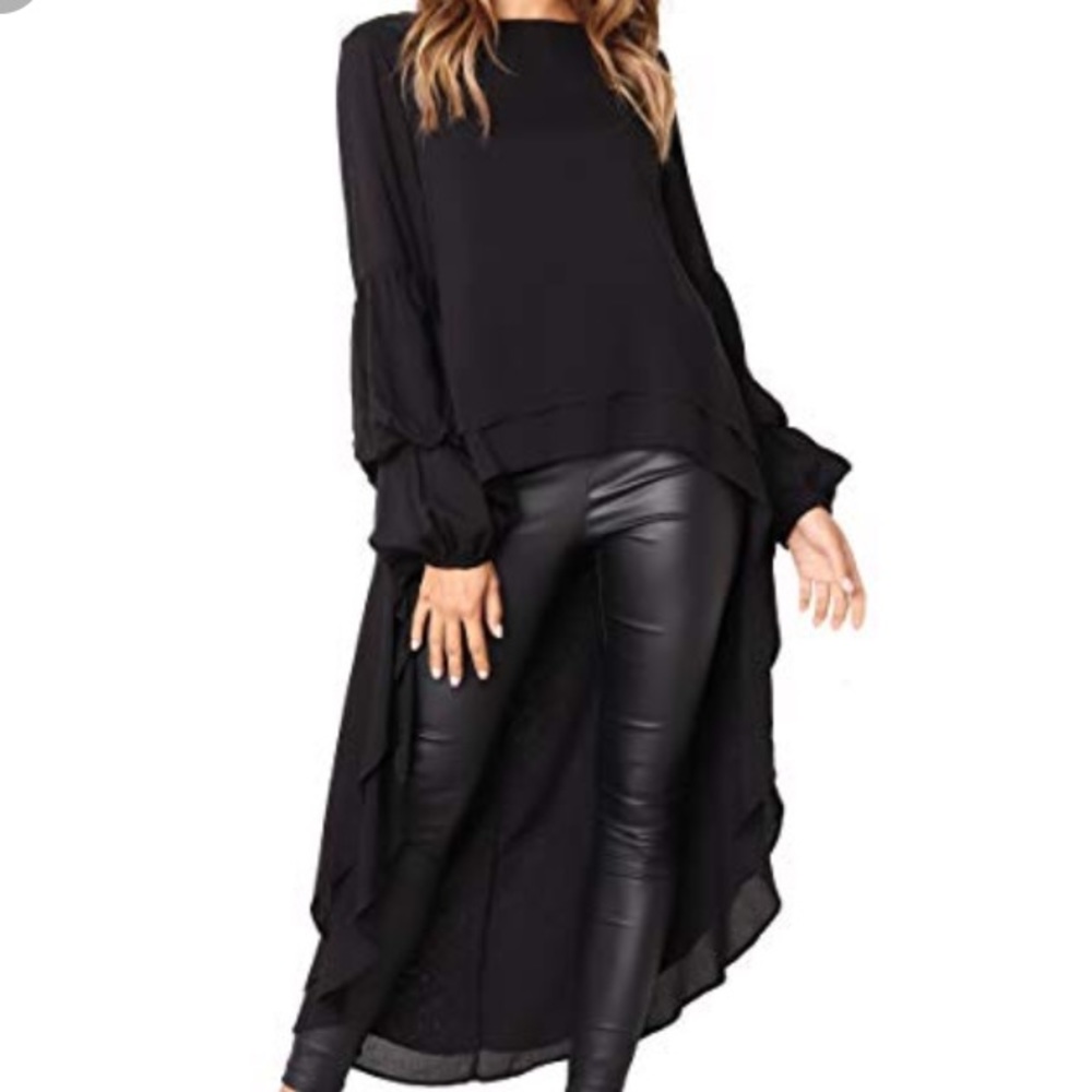 Lantern Long Sleeve Asymmetrical Casual Top